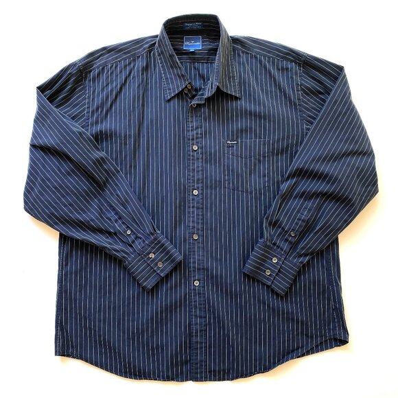 Faconnable Mens Dress Shirt Button Down XXL Navy Mint Pinstripe 100% Cotton - Picture 3 of 12